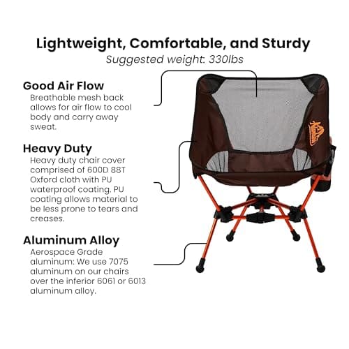 Advnture Club Portable Camping Chair with 3 Towels | Compact, Foldable & Sturdy - Lightweight Backpacking Chair for Camping, Hiking, Beach, Tailgates and More | 330 Lbs Capacity 7