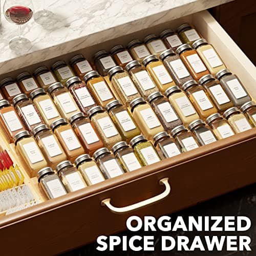 SpaceAid Bamboo Spice Drawer Organizer, (Need 3" Deep Drawer) Expandable 4 Tier Spices Rack for Cabinet, Kitchen Seasoning Storage Insert (Jars Not Included, From 12" to 23" Wide) 7