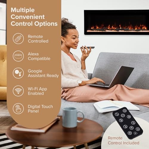 Modern Ember Highmark 60 Inch Smart Linear Electric Fireplace - Premium Flame with 10 Colors, Sleek Hidden Vent Design, Install Recessed in-Wall or Wall-Mount, WiFi Enabled. 5