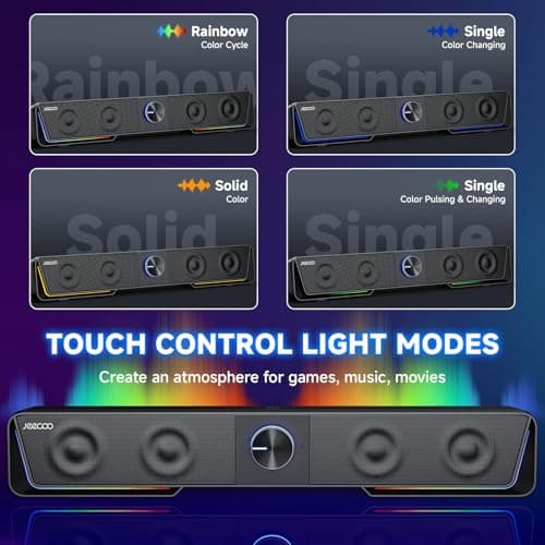 Jeecoo A40 Bluetooth Computer Speakers with Clear Sound, USB Plug & Play PC Speakers with LED Light, Computer Sound Bar with Switch Button for Desktop Laptop Monitor (USB-C Adapter Included) 6