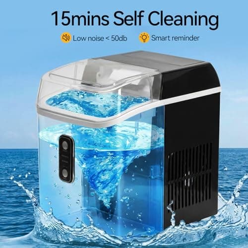 NEWBULIG Nugget Ice Makers Countertop, Portable Nugget Ice Machine, Ready in 6 Mins, 24lbs in 24Hrs, Auto-Cleaning, with Basket and Scoop, for Home, Kitchen, RV, Camping, Black 7