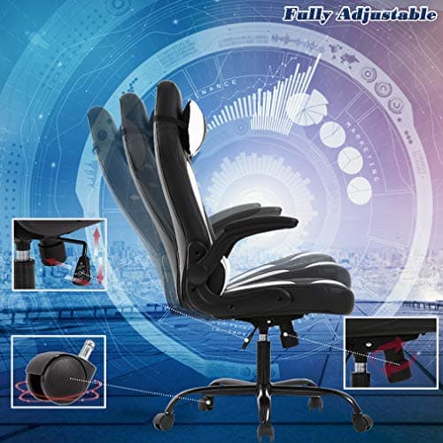 BestOffice PC Gaming Chair Ergonomic Office Chair Desk Chair with Lumbar Support Flip Up Arms Headrest PU Leather Executive High Back Computer Chair for Adults Women Men (White) 6