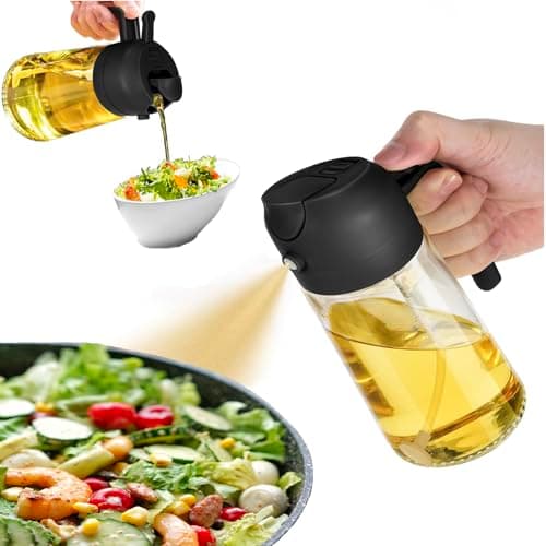 NIKKIER Oil Sprayer for Cooking,2 in 1 Olive Oil Dispenser and Oil Sprayer 470ml Olive Oil Spritzer for Air Fryer, Salad,BBQ,Roasting-Black