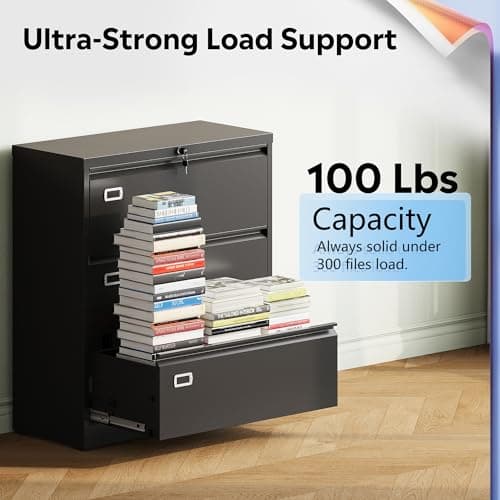 DEVAISE 3 Drawer Metal File Cabinet, Wide Lateral Filing Cabinet with Lock for Home Office Organization Hanging Files Letter/Legal/F4/A4 Size (Black, Assembly Required) 7
