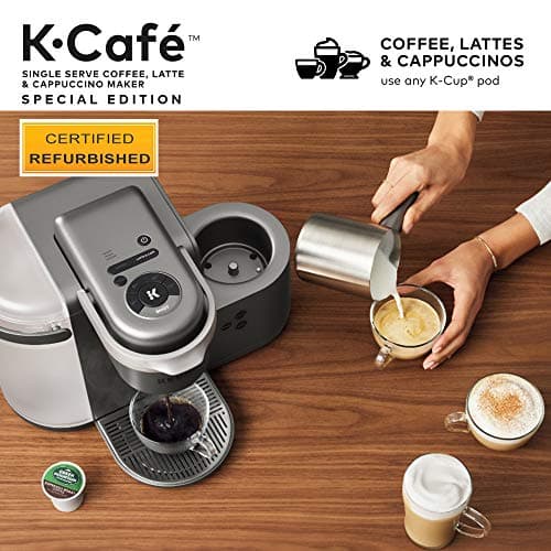 Keurig K-Cafe Special Edition Coffee Maker, Single Serve K-Cup Pod Coffee, Latte and Cappuccino Maker, Comes with Dishwasher Safe Milk Frother, Coffee Shot Capability, Nickel (Renewed) 4