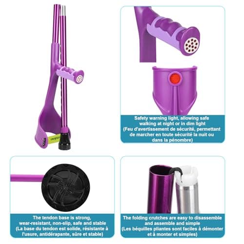 Antdvao Forearm Crutches Pair Folding Forearm Crutches Anti-Drop Cuff Reduces The Hassle of Picking Up Forearm Crutch，Comfortable Grip and Wear-Resistant, Non-Slip Forearm Crutches (Violet) 7