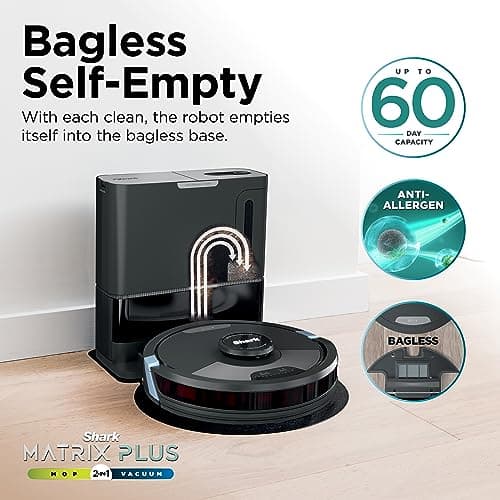 Shark Matrix Plus 2in1 Robot Vacuum & Mop with Sonic Mopping, Matrix Clean, Home Mapping, HEPA Bagless Self Empty Base, CleanEdge, for Pet Hair, Wifi, Black/Silver (RV2610WA) 7