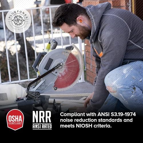 Plugfones Basic Earplug Headphones Earplug-Earbud Hybrid 27 dB Noise Reduction Rating OSHA Compliant Hearing Protection Earphones Noise Reducing Work Headphones Orange Foam Bell Earplugs 7