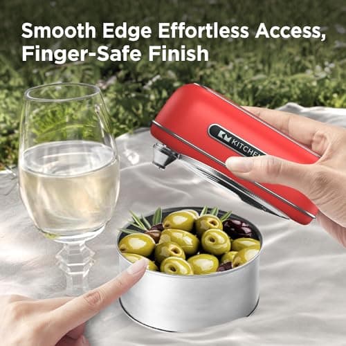 Kitchen Mama Orbit One Rechargeable Electric Can Opener: Hands-free, USB-C Charging, Automatic Stop, Smooth Edge, Safety, Blade for Large Cans, Heavy Duty, Soda Can and Pop Can, with Storage Box (Red) 5