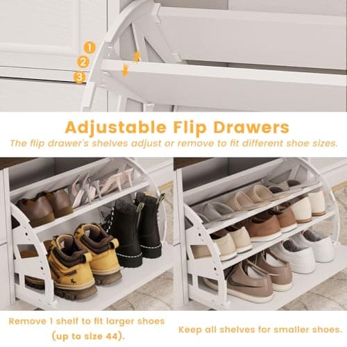 FATORRI Shoe Storage Bench with Flip Drawer, Wooden Entryway Bench, Modern Shoe Cabinet with Removable Drawers for Hallway, Living Room (Walnut Brown & White Oak) 5