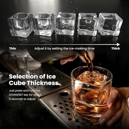 Kismile Clear Ice Cube Makers,3 Crystal Ice Cube in 20Mins, 155pcs/Day,Auto-Cleaning,Ice Makers Countertop with 5 Ice Sizes,24H Timer for Cocktails, Whiskey 7