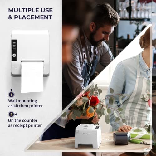 Volcora Thermal Receipt Printer, 80mm POS Printer w/Auto Cutter, USB/Bluetooth Interface for Windows/MAC/Linux, ESC/POS Command Support Cash Drawer, High Speed Kitchen Printer, Wall Mount, White 5