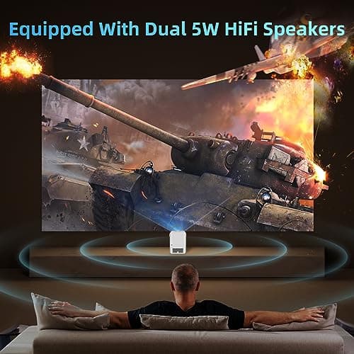 Smart Projector 4K Android System, 15000Lm Mini Projector with WiFi and Bluetooth, 4K Outdoor Projector Max 300” Digital ±45° 4D Keystone Zoom Support, Compatible with Phone, TV Stick, Game, USB 7