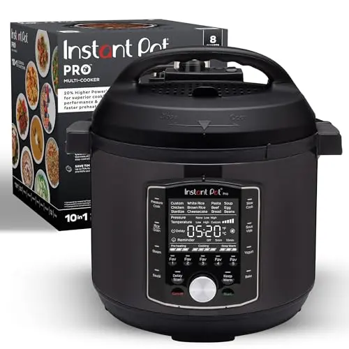Instant Pot Pro (8 QT) 10-in-1 Pressure Cooker, Slow Cooker, Rice/Grain Cooker, Steamer, Sauté, Sous Vide, Yogurt Maker, Sterilizer, and Warmer, Includes App with Over 800 Recipes, Black