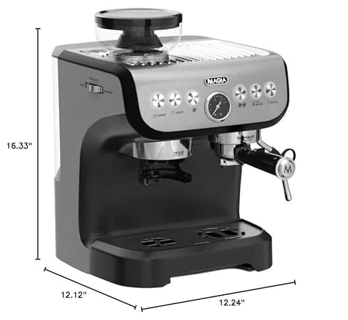 Zulay Kitchen Magia Manual Espresso Machine with Built-In Grinder & Steam Wand – 15 Bar Pressure Espresso Maker, 2L Removable Water Tank, Milk Frother, Complete Home Barista Set, Black & Silver 10