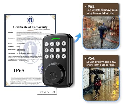 Keyless Entry Door Lock, Bulit-in Wi-Fi, App Remote Control, Real-time Alerts, IP65 Waterproof, Smart Door Lock, Auto Lock, Deadbolt Smart Lock 6