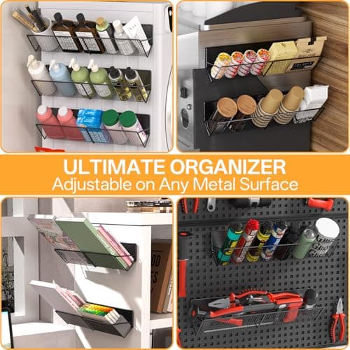 DTUQYX Magnetic Spice Rack for Refrigerator 4 Pack, Extra Long Strong Magnetic Fridge Shelves(14-16.5 inch), Space Saving Spice Organizer 45° Tilt, No Drilling Home Kitchen Laundry Storage Shelves 7