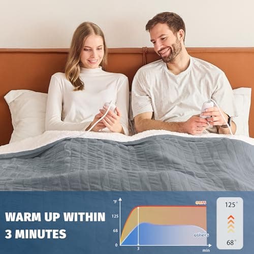 Heated Electric Blanket Queen Size - 84" x 90" Heating Blanket with Dual Control, 10 Heating Levels & 8 Hours Auto Off, Soft Warm Flannel Blanket, Christmas Birthday Gifts for Senior Grandma 5