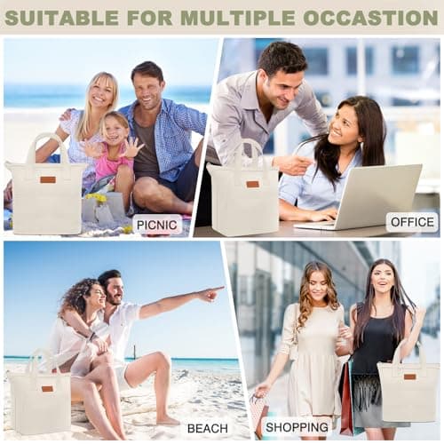 KUBYA Lunch Box for Women, Lunch Bag for Women Men Adult Simple Reusable Lunchbox Insulated Lunchbag Large Capacity Lunch Boxes Cute Cooler, with Food Storage Bags for Work, Office or Picnic (Beige) 8