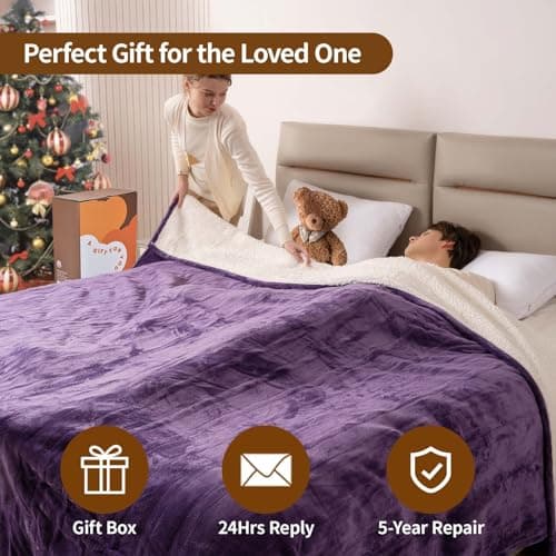 Bearhug Electric Blanket King Size 100" x 90", Dual Controller Heated Blanket, Velvet & Sherpa, 10-Heating Level & 0.5-12H Auto Off, Over-Heat Protect, ETL, Machine Washable 6