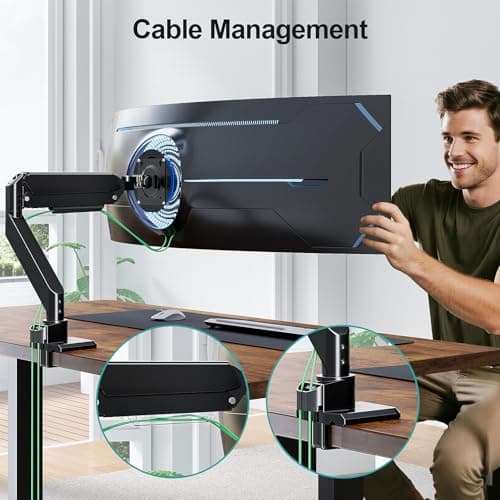 MOUNT PRO Heavy Duty Monitor Arm for 49 inch Ultrawide Screen up to 44 lbs, Single Desk Computer Mount Curved Monitor Stand for Samsung Odyssey G9, Adjustable Gas Spring VESA Mount 75x75 100x100 6