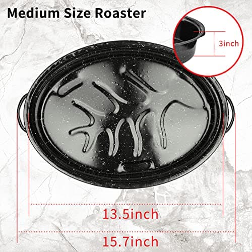 JY COOKMENT 15.7" Enameled Oval Roaster with Domed Lid - For Turkey, Chicken, Ham, Dishwasher Safe 5