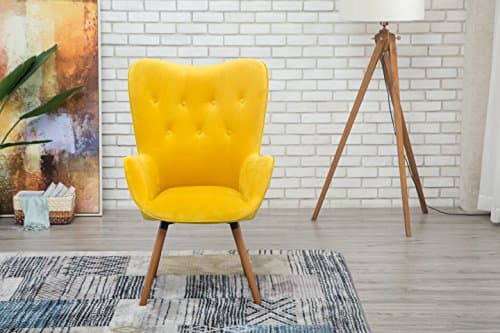 Roundhill Furniture AC155YL Doarnin Silky Velvet Tufted Button Accent Chair, Yellow 30D x 41.5W x 26.8H in 5