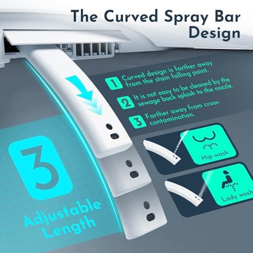 Electric Heated Bidet Warmer Water Toilet Seat Elongated with Bubble Wash, Warm Air Dryer, Endless Warmer Water, Remote Control, Curved Spray Bar, 70" Power Cord, Clean Water 6