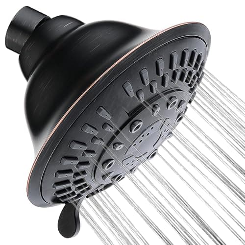 BRIGHT SHOWERS High Pressure Rain Shower Head, Fixed Shower Head with 5 Spray Settings, Adjustable Angle and Anti-Clog Nozzles, Oil Rubbed Bronze