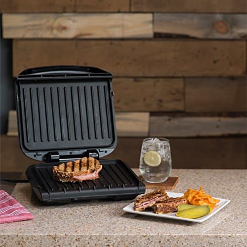 George Foreman 4-Serving Removable Plate Electric Grill and Panini Press, George Tough Non-Stick Coating, Drip Tray Catches Grease, Black 5