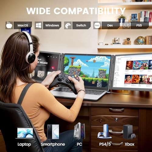 KEFEYA 15.6" Laptop Screen Extender, Includes Power Bank, FHD 1080P IPS Triple Laptop Monitor Extender for 13-17" Laptops, Plug & Play with HDMI/USB-A/TYPE-C/Hub, Compatible with Windows, Mac, Android 7