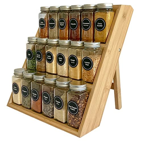 Pacific Moon Tree Bamboo Spice Rack and Organizer, 3-tier Seasoning Spice Jar Organizer, Excellent Tiered Wooden Spice Racks Free Standing for Cabinet Drawers and Countertop [Spice Jars Not Included]
