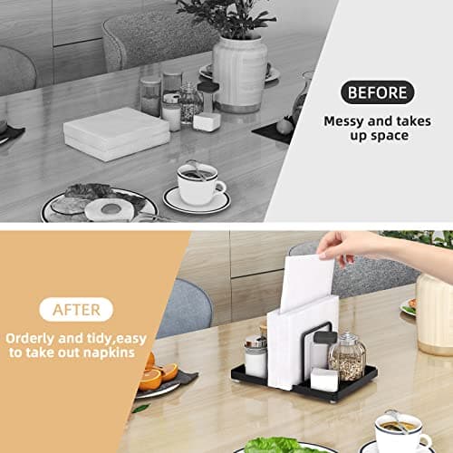 Napkin Holder for Table, Metal Napkin Holder with Salt and Pepper Shakers Caddy, Standing Paper Napkin Storage for Kitchen Dining Table Decor, Black 7