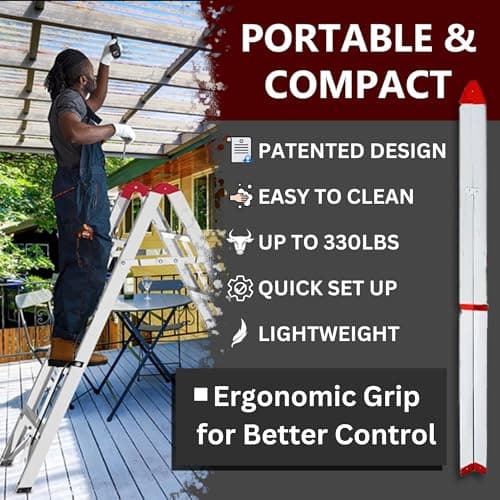Lightweight Aluminum 4-Step Folding Ladder | Twin Front, Collapsible A-Frame Design with Wide Anti-Slip Pedals | Compact, Portable Step Stool | 330lb Capacity, EN131 Certified 6