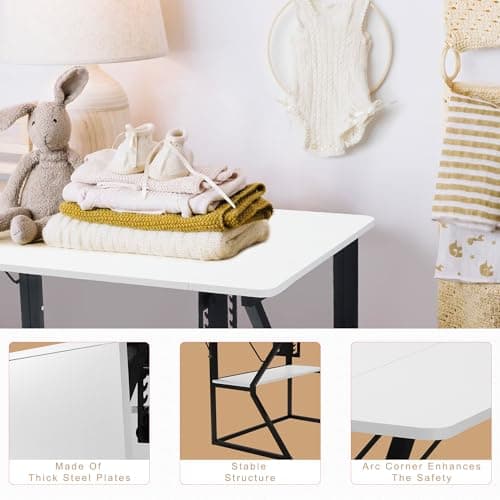 Vividwood Sewing Table, Large Sewing Machine Table with Adjustable Platform and Storage Shelf - White 6