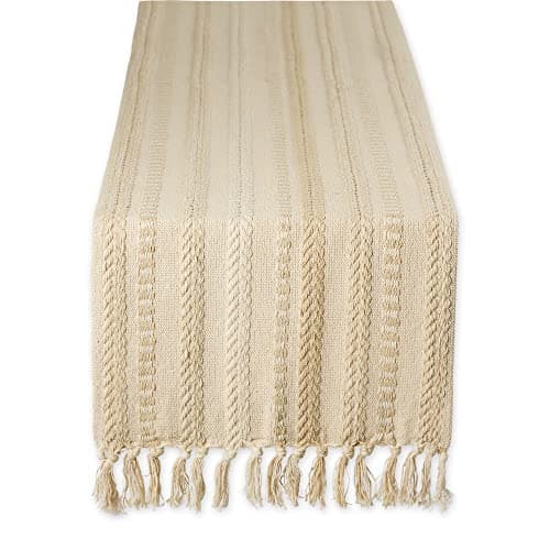 DII Farmhouse Braided Stripe Table Runner Collection, 15x72 (15x77, Fringe Included), Vintage Linen