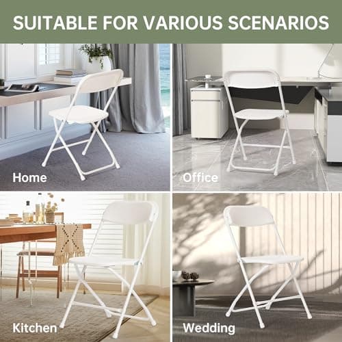 Winlice 10 PCS Plastic Folding Chair, Portable Commercial Chair, 450 LB Capacity Premium Plastic Folding Chairs, Folding Chair for Wedding Party Outdoor Indoor, Stackable Folding Chairs White 5