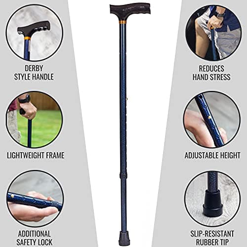 DMI Lightweight Aluminum Adjustable Walking Cane with Derby-Top Handle for Men and Women, Blue Ice 7