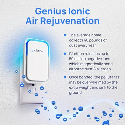 Clarifion - Air Ionizers for Home (1 Pack), Negative Ion Filtration System, Quiet Air Freshener for Bedroom, Office, Kitchen, Portable Air Filter Odor, Smoke Dust, Pets, Eliminator, Mini Air Cleaner 6