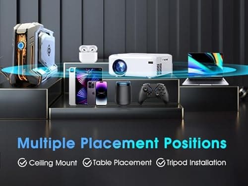 Mini Projector | 4K Support 200" Giant Screen | 500 ANSI Lumens, Bluetooth 5.2 | Portable Outdoor Movie Projector Compatible with TV Stick/Phone/HDMI/PC (Mini Portable Projector (With Bracket)) 5