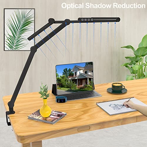 Micomlan Led Desk Lamp with Clamp, Architect Desk Lamp for Home Office with Atmosphere Lighting, 24W Ultra Bright Auto Dimming Computer Light Stepless Dimming and Tempering LED Table Light 6