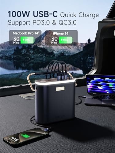 MOVE SPEED 2025 Upgrade 80,000mAh Power Bank 130W Portable Power Station with Digital Display, Lighting, USB C 5-Port Support Solar Recharge for Outdoor Camping,Laptop,Emergency Backup(296Wh) 5