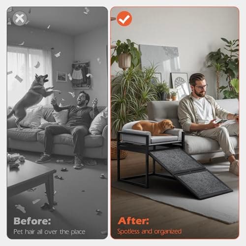 AZV Non Slip Dog Stairs Ramps for High Bed,Extra Wide Seat Chairs Mate for Small Puppy,Metal Frame Steps for Doggie to Get on Bed with Platform,Office Window Old Doggy Couch,Dachshunds Ladder Grey 5