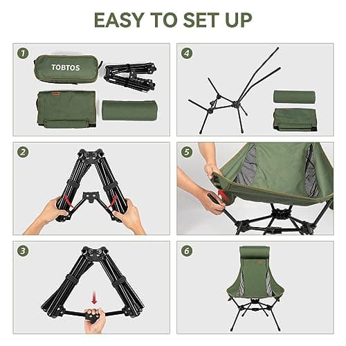 TOBTOS High Back Camping Chair, Lightweight Camping Chair with Headrest, Stable Portable Folding Chair for Outdoor Camp, Hiking, Backpacking(Green) 7
