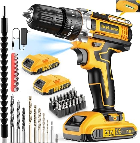 21V Cordless Drill with 2 Batteries and Charger, 25+1+1 Torque Setting Electric Drill with 26 Acessories, Built-in 3/8'' Keyless Chuck, LED Light, Max 398 in/lb Electric Screwdriver