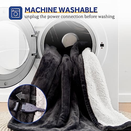 Sealy Electric Blanket Wearable with Foot Pocket, Electric Snuggle Blanket with Sleeves, Flannel & Sherpa Heating Throw with 6 Heat Settings & 2-10 Hours Auto Shut Off, 50 * 70"+18", Dark Grey 7