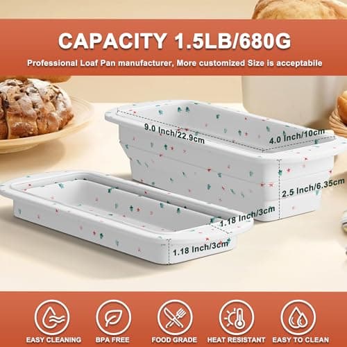 EDENCOMERS Collapsible Silicone Loaf Pan with Metal Reinforced Frame,Bread Pans for Homemade Bread, Non-Stick Baking Pans, Silicone Baking Mold,Loaf Pans for Baking Bread 9 x 5 4