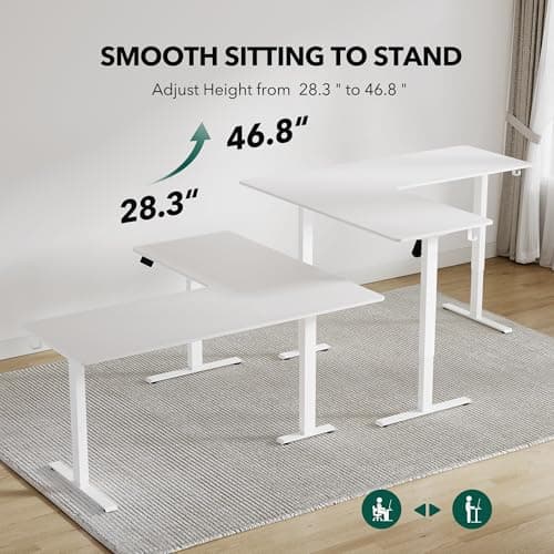 Cubiker L Shaped Standing Desk - 63 x 55 Inch Electric Adjustable Height Corner Standing Desk, Ergonomic Sit Stand Up Table with 3 Memory Buttons, Splice Board for Home Office, White 5