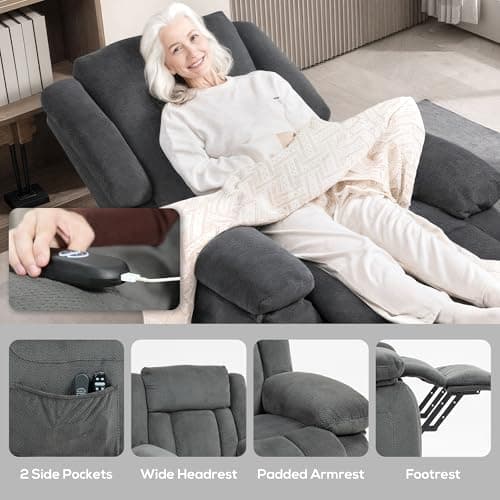 HOMCOM Power Lift Recliner Chair for Elderly with Massage and Heat, Electric Lift Chair, Fabric Massage Chair Recliner with Remote Controllers, USB Ports and Side Pockets, Overstuffed Design, Gray 8