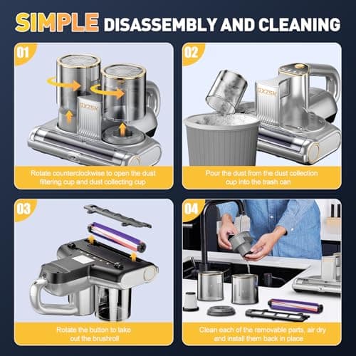 Gxzsk Mattress Vacuum Cleaner, 16kPa Bed Vacuum Cleaner with 253.7nm UV-C Light, Ultrasonic & 140℉ Heating, Dual Cup & Widen Suction Port Handheld Vacuums for Bed, Sofa, Couch, Crib (500W, Corded) 7